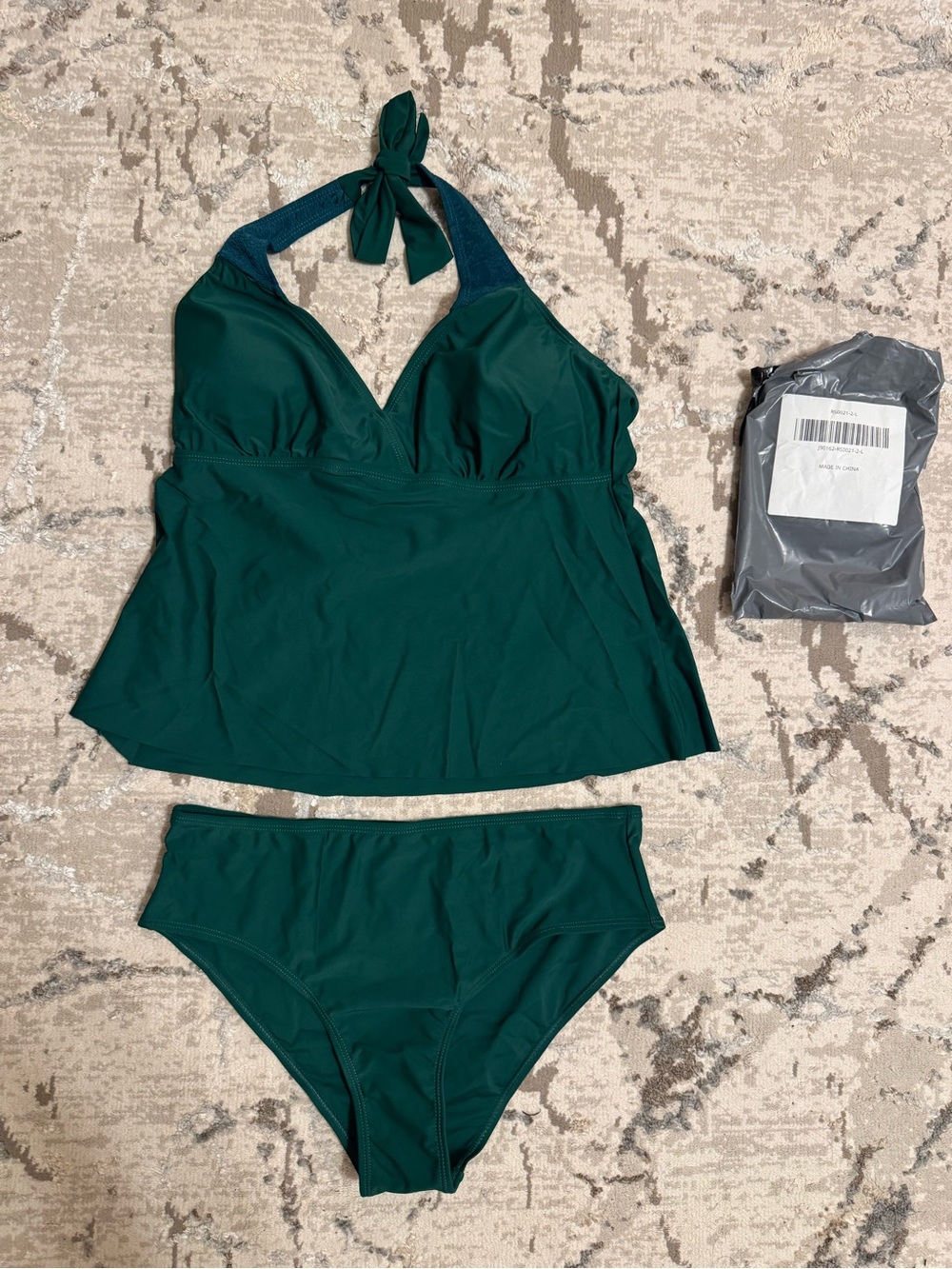 Women’s Emerald Green Tankini Swim Set - Halter Top & High-Waist Briefs. Medium